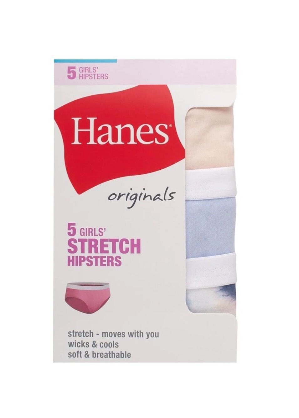 Hanes Girls’ Stretch Hipsters 5-Pack Originals Soft Breathable Underwear Size 6